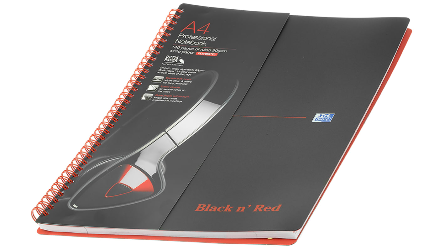 Bloc-notes, Black n Red A4 Relié, 70 Feuilles