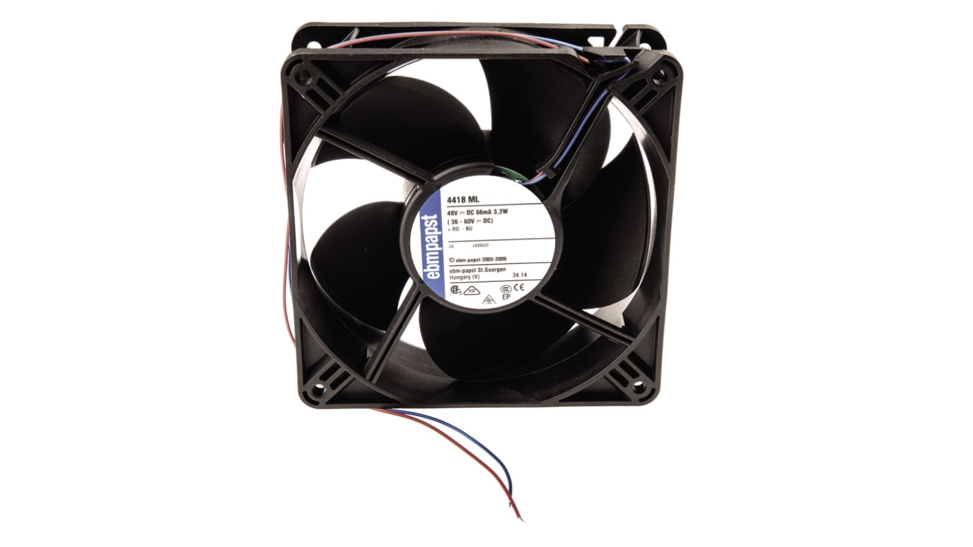 Ventilateur axial 4400 ebm-papst 48 V dc, 168m³/h, 119 x 119 x 38mm, 3.2W