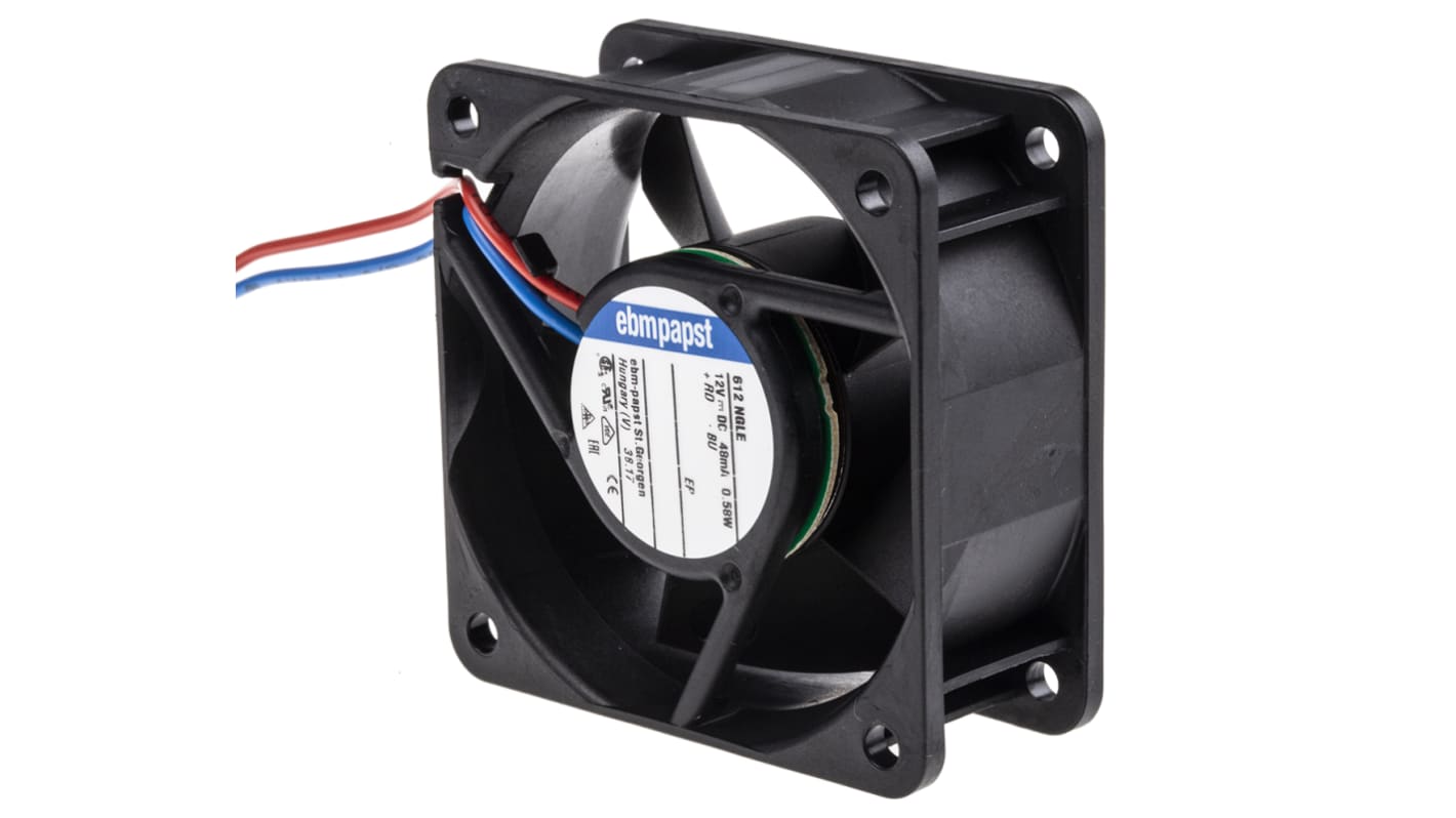 Ventilador Axial ebm-papst 600 N de 60 x 60 x 25mm, 12 V dc, 600mW, 2500rpm, caudal 21m³/h, 16dB