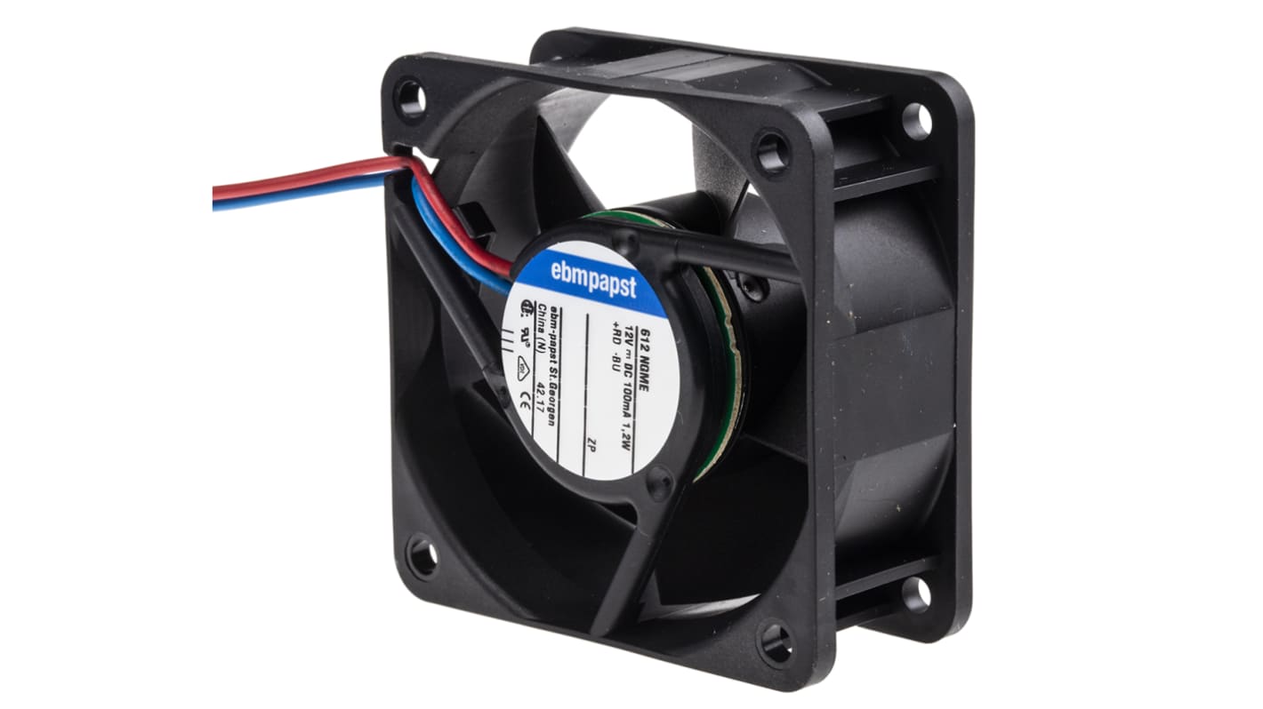 ebm-papst 600 N Series Axial Fan, 12 V dc, DC Operation, 35m³/h, 1.2W, 60 x 60 x 25mm