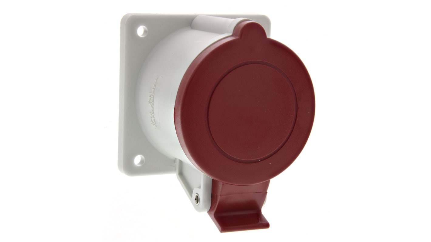 Conector de potencia industrial, Formato 3P + E, Orientación Recto, Rojo, 415 V, 32A, IP44