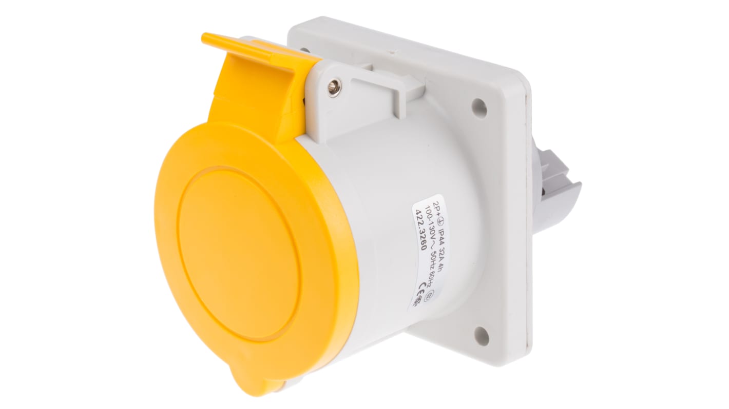 Scame IP44 Yellow Panel Mount Socket, Rated At 32A, 100 → 130 V