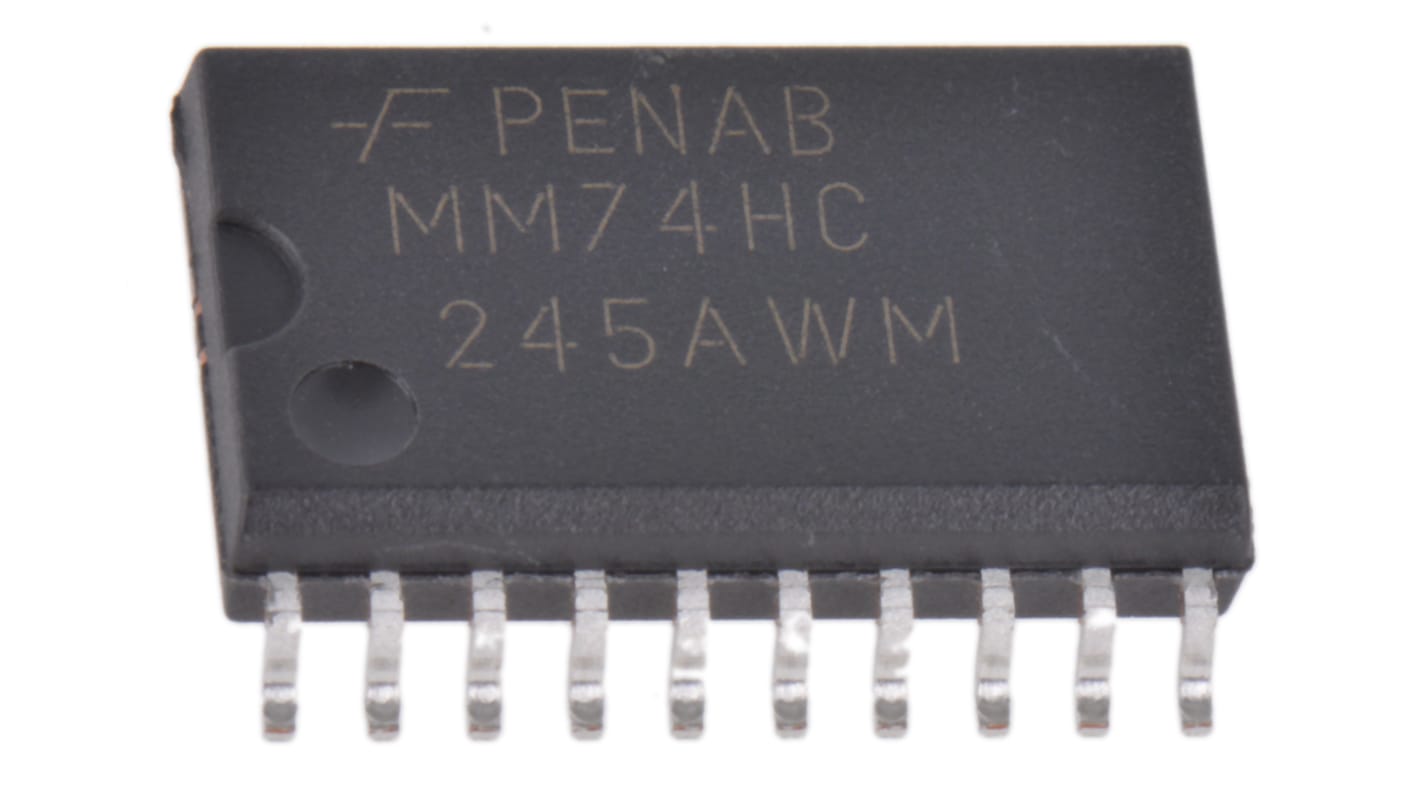 onsemi MM74HC245AWMX, 18 Bus Transceiver, 8-Bit Non-Inverting CMOS, 20-Pin SOIC