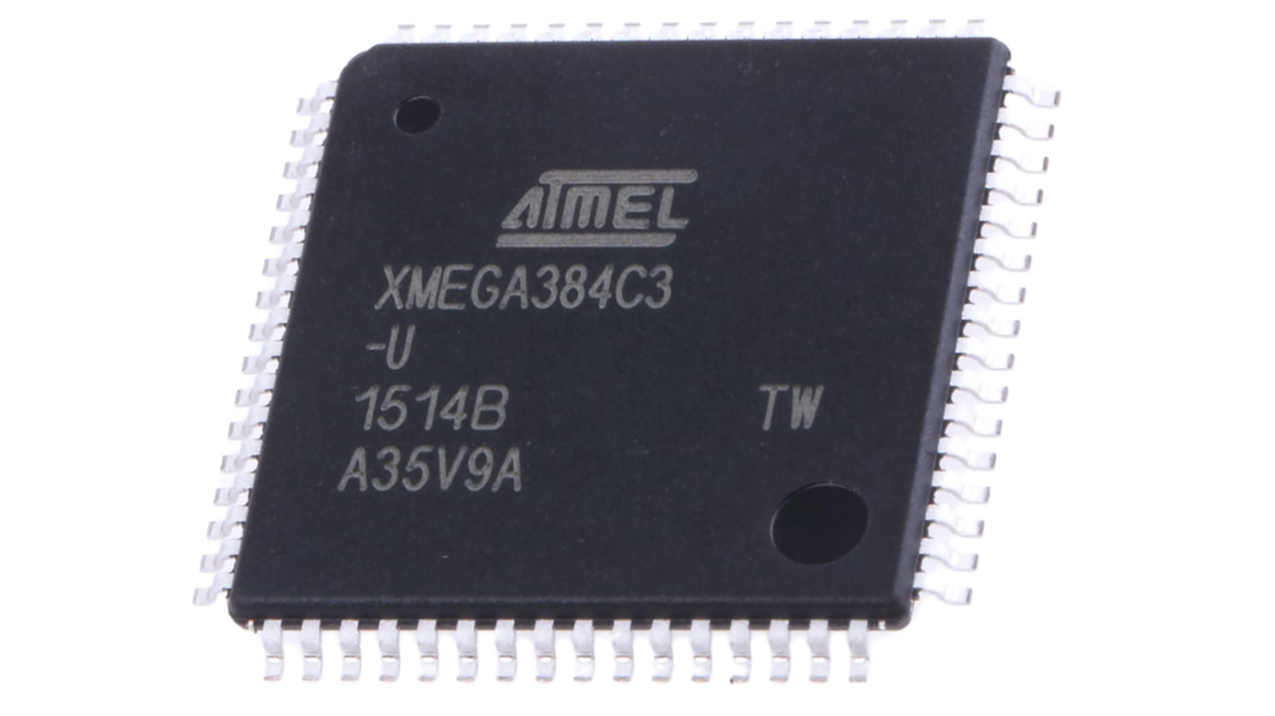 Microchip Mikrocontroller AVR Xmega AVR 8 bit, 16 bit bit SMD 4 KB, 392 KB TQFP 64-Pin 32MHz 32 KB RAM USB