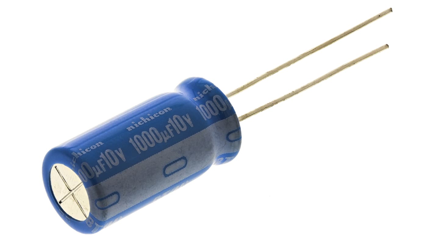 Condensador electrolítico Nichicon serie BT, 1000μF, ±20%, 10V dc, Radial, Orificio pasante, 10 (Dia.) x 20mm, paso 5mm