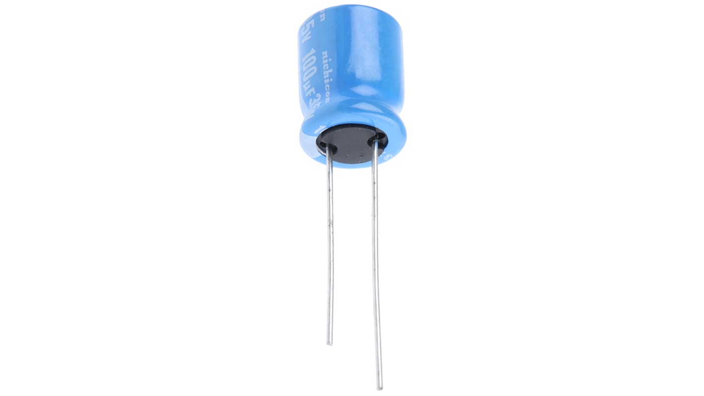 Condensador electrolítico Nichicon serie BT, 100μF, ±20%, 35V dc, Radial, Orificio pasante, 10 (Dia.) x 12.5mm, paso 5mm