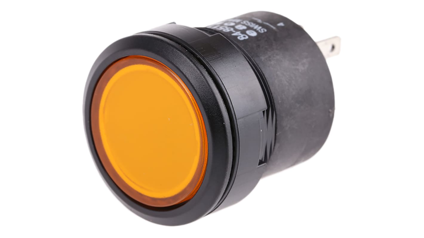 EAO 84 Series Illuminated Push Button Switch, Momentary, Panel Mount, 22.5mm Cutout, SPST, Yellow LED, 24V dc, IP67