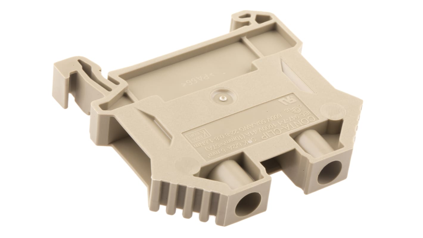 RS PRO Beige DIN Rail Terminal Block, 6mm², Double-Level, Screw Termination