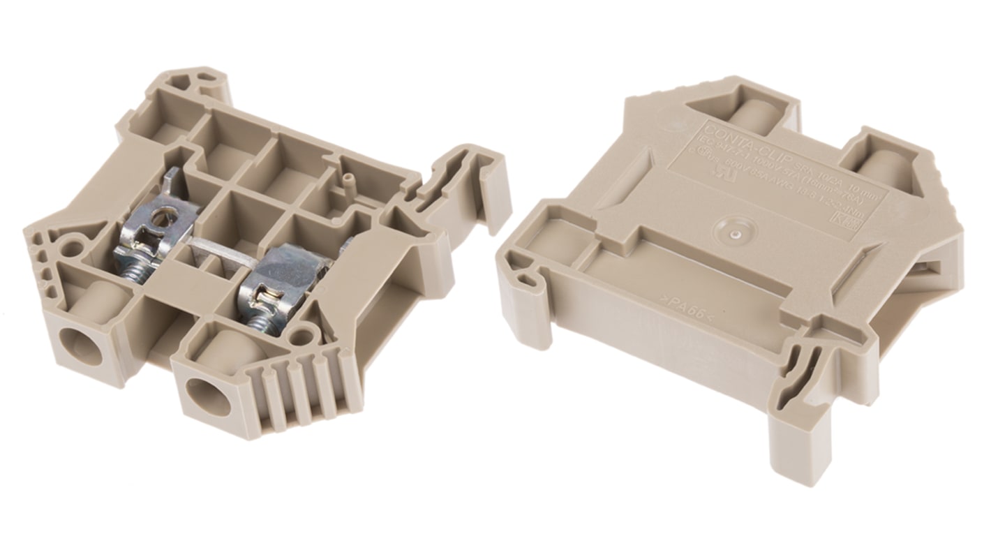 RS PRO Beige DIN Rail Terminal Block, 10mm², Double-Level, Screw Termination