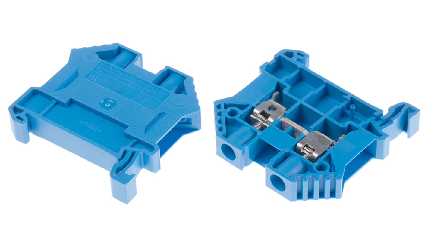 RS PRO Blue DIN Rail Terminal Block, 6mm², Double-Level, Screw Termination