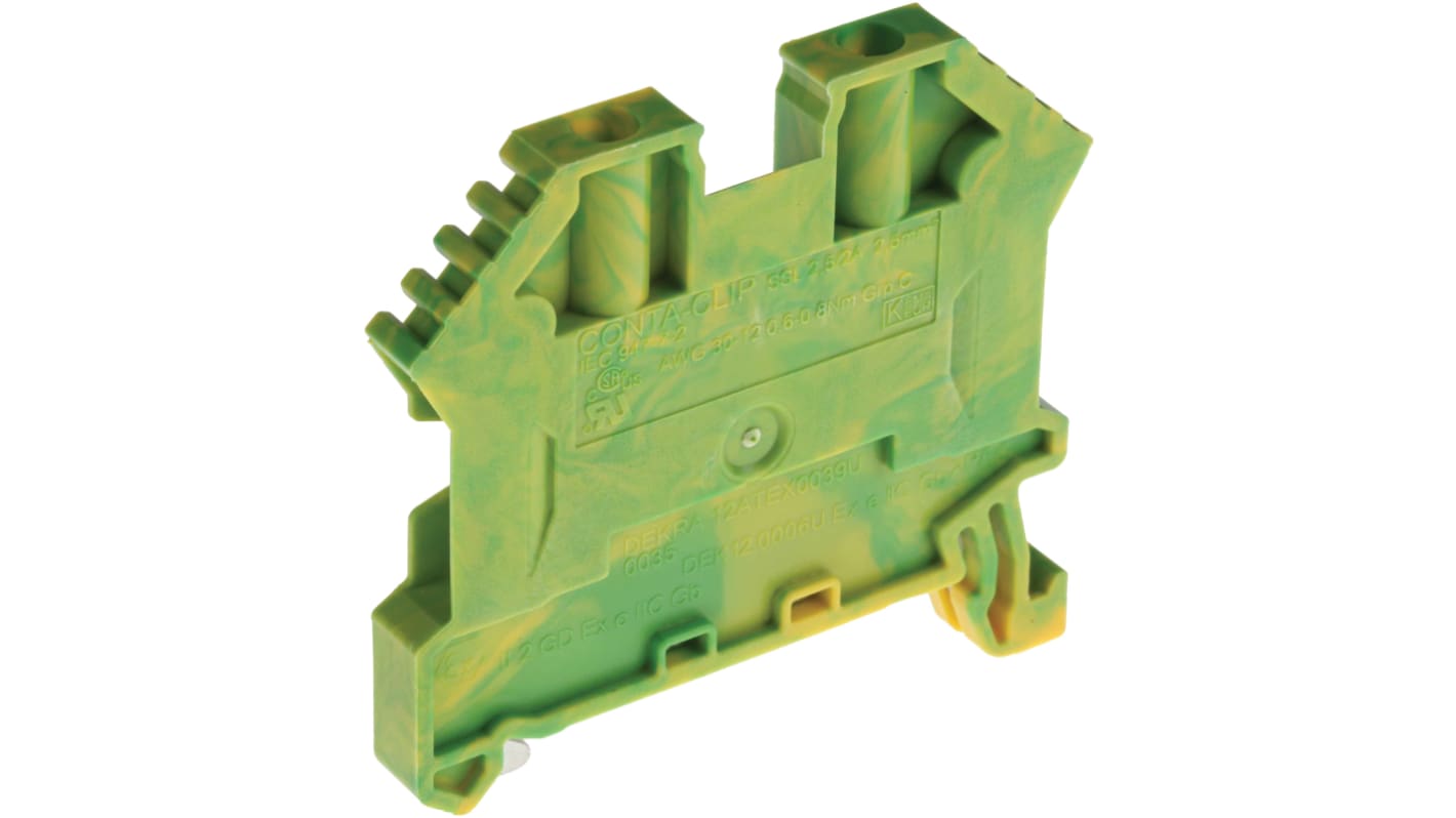 RS PRO Green/Yellow Earth Terminal Block, 2.5mm², SingleLevel, Screw