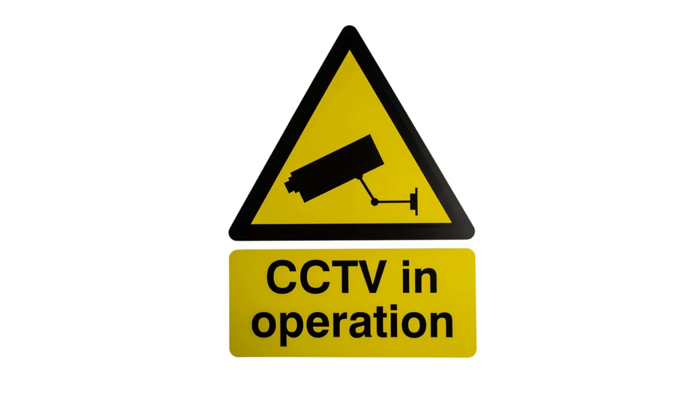 RS PRO CCTV-skilt Hvid PP, CCTV in Operation, Engelsk, CCTV (internt tv), 300 mm x 400mm
