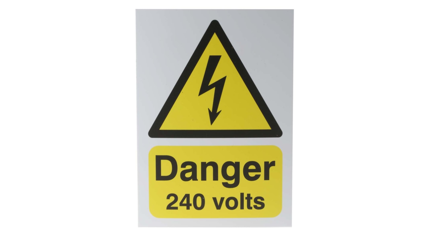 RS PRO 危険警告ラベル Danger 240 Volts 英語語 PP硬質プラスチック 黒/黄 電気 サイン