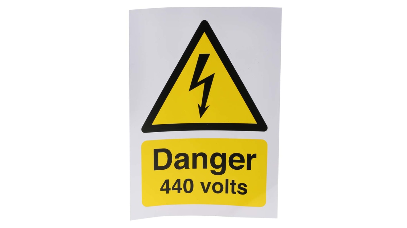 RS PRO 危険警告ラベル Danger 440 Volts 英語、フランス語語 ビニール 黒/黄 電気 ラベル