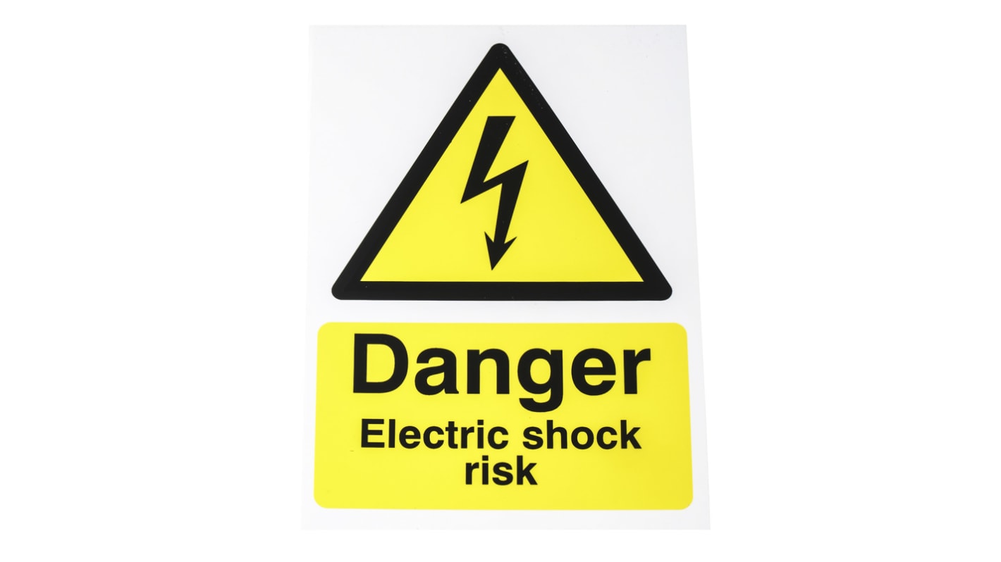 Advarselsskilt, Engelsk Danger Electric Shock Risk, Sort/gul, PP, 210 mm x 148mm Elektrisk Skilt