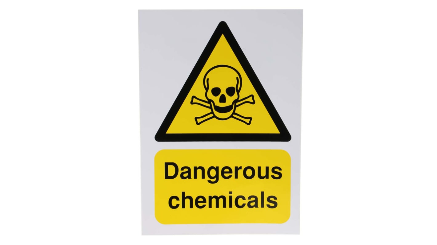 Tabulka nebezpečí a varování, Vinyl, Černá/žlutá text: Dangerous Chemicals Angličtina Obecné nebezpečí Štítek