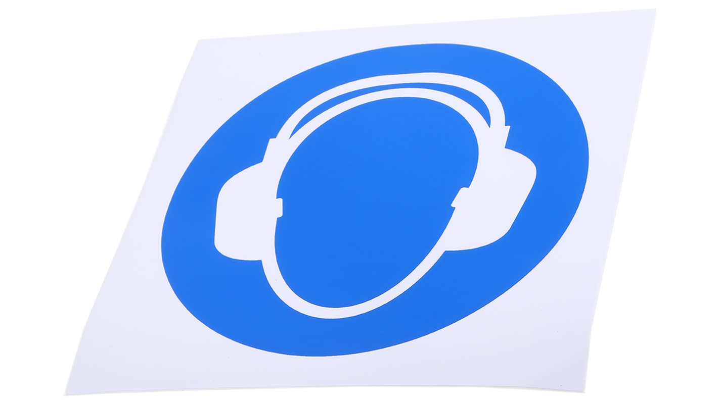 RS PRO Vinyl Mandatory Wear Ear Protection Sign With Pictogram Only Text