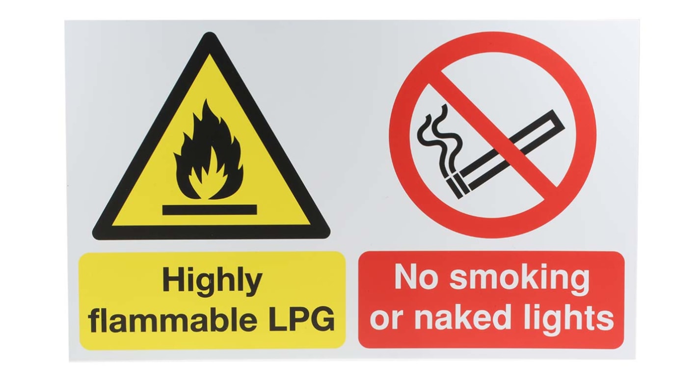 RS PRO 危険警告ラベル Highly Flammable LPG - No Smoking or Naked Lights 英語語 PP 黒/赤/白/黄 防火 サイン