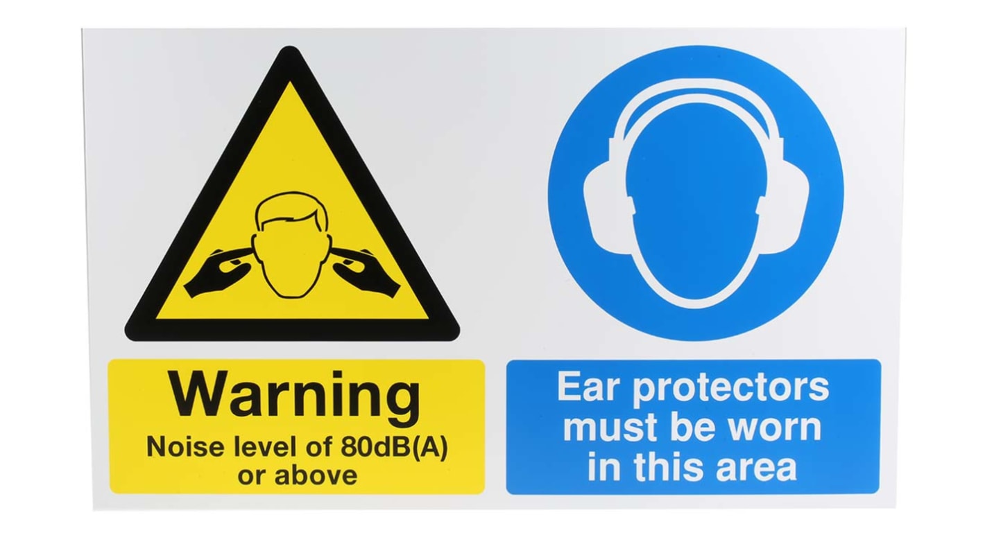 RS PRO 危険警告ラベル Warning Noise Level of 80dB(A) or above - Ear Protectors Must be Worn in this Area 英語語 PP 黒/青/白/黄 必要な保護服