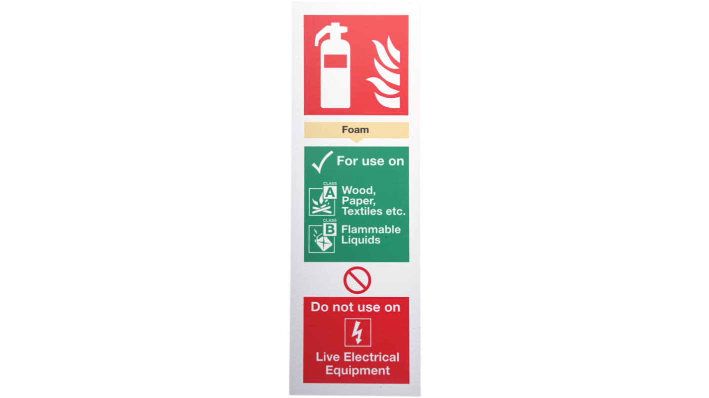 Brandsikkerhesskilt, Plast, Grøn/rød/hvid, tekst: Flammable Liquids, For Use On - Wood, Paper, Textiles Skilt