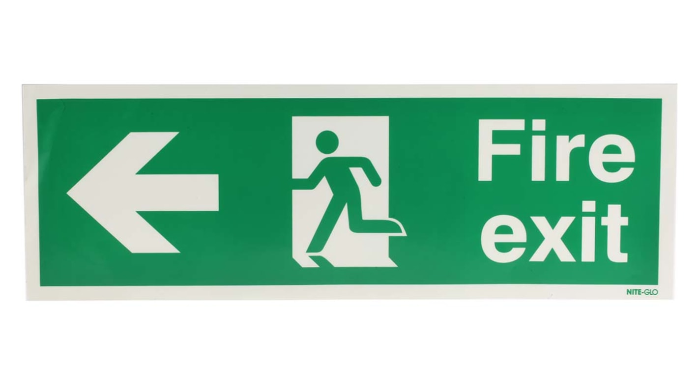 出口標識 RS PRO Fire Exit 英語語 ビニール 緑/黄 450mm ラベル x 150 mm