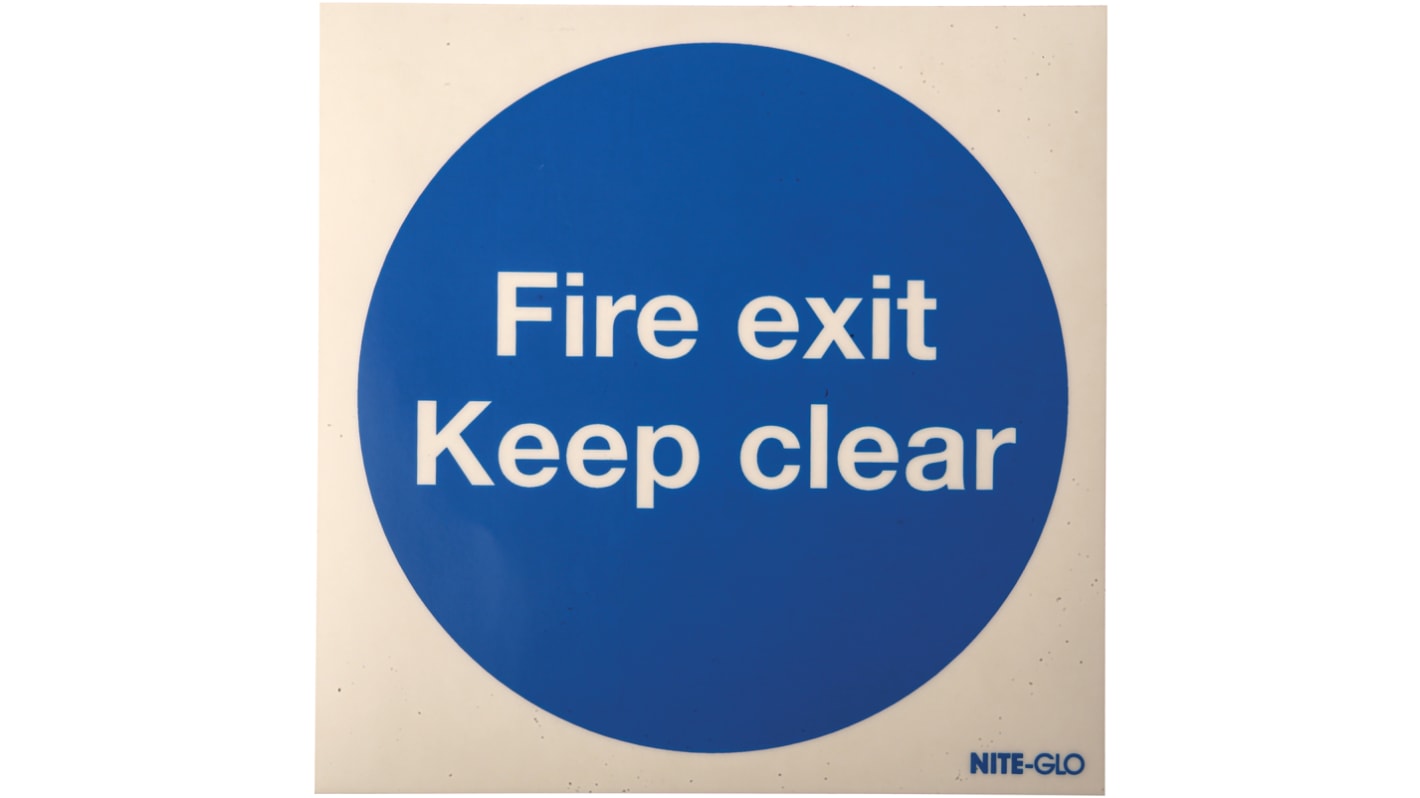 Brandsikkerhesskilt, Vinyl, Blå/gul, tekst: Fire exit Keep clear Etiket