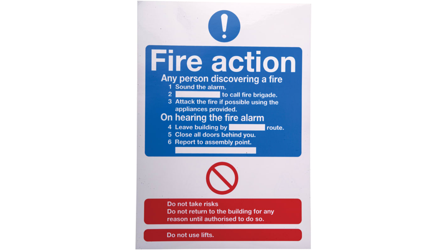 Požární bezpečnostní značka, Vinyl, Modrá/červená/bílá, text: Fire Action Instructions ISO 7010 Štítek