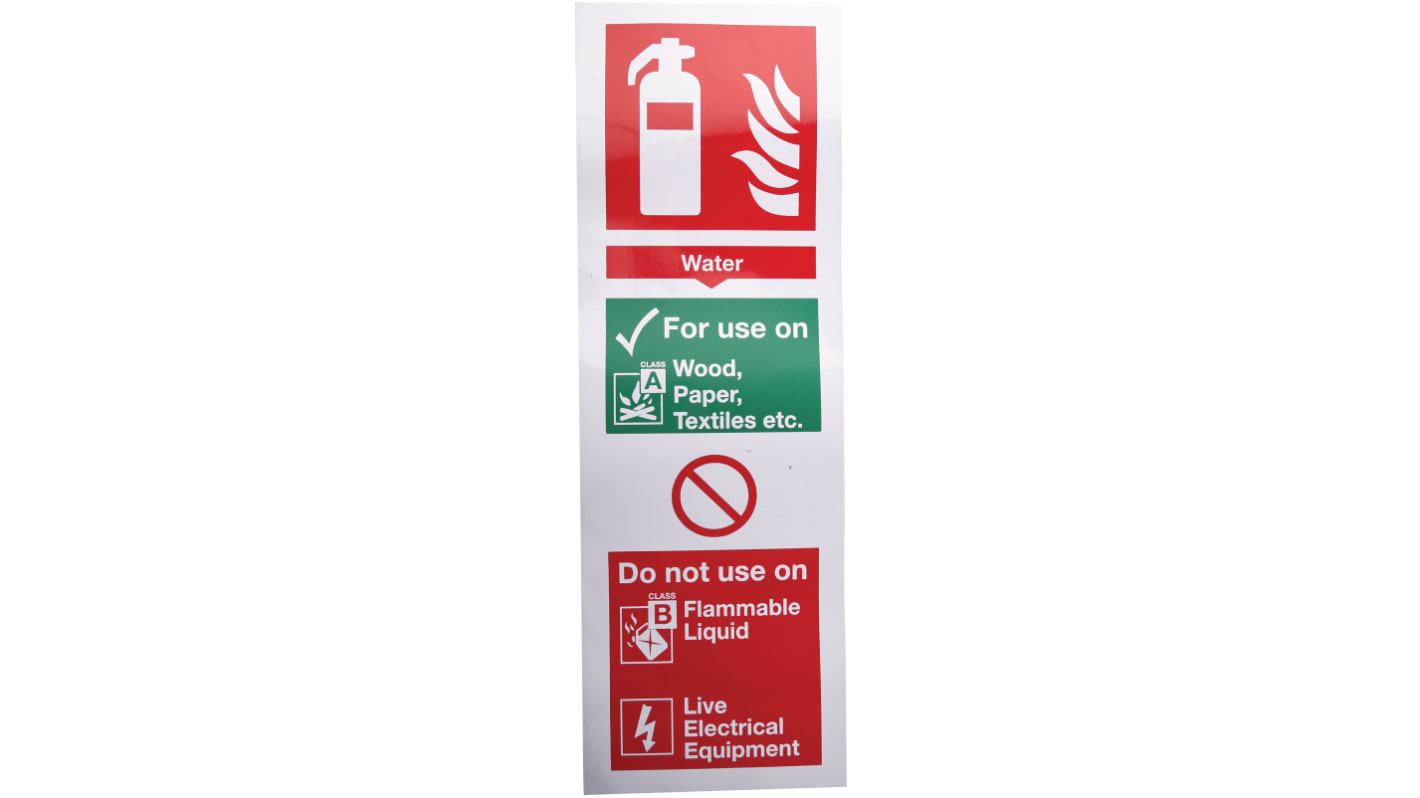 Segnale di sicurezza antincendio RS PRO "Materials extinguisher can be used on, in Inglese, 280 mm x 90mm Etichetta