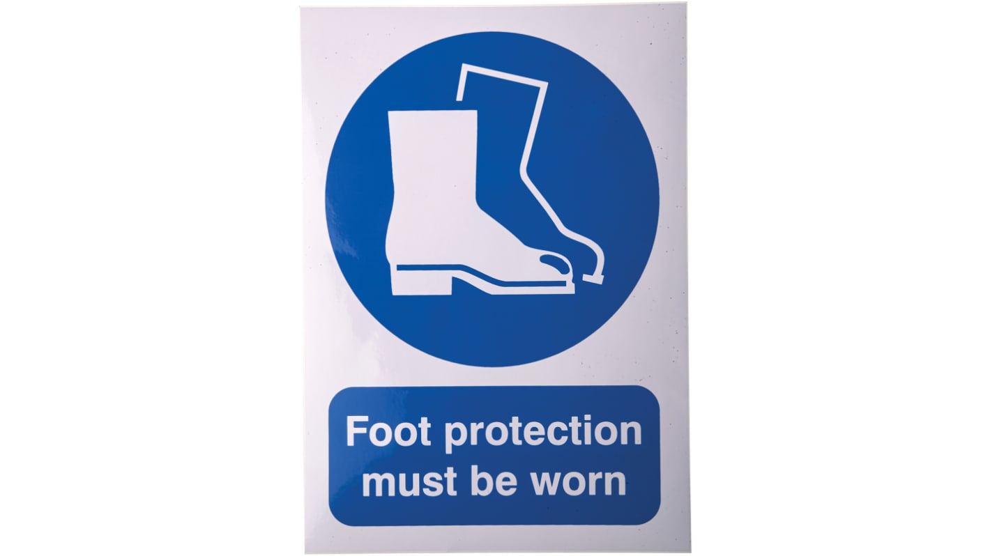 道路標識 RS PRO Foot Protection Must Be Worn 英語語 ビニール 白 あり ラベル