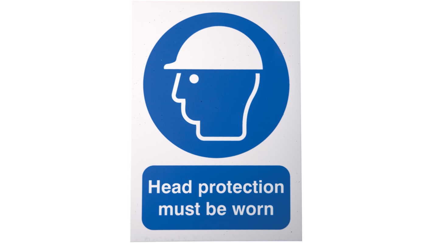 RS PRO PP Hvid Head Protection Skilt, Engelsk Head protection must be worn-tekst