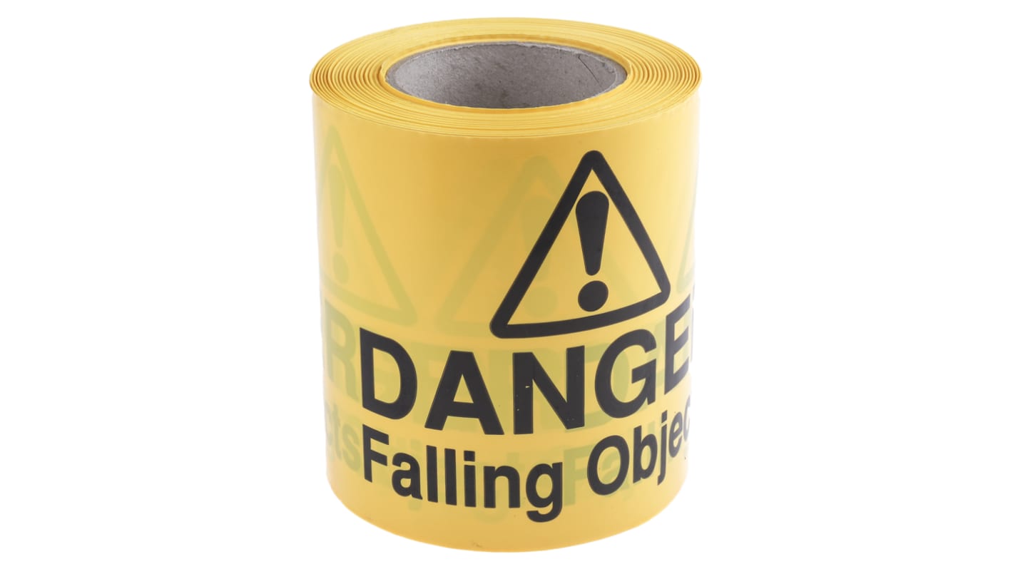 Bariérová páska, Černá/žlutá LDPE, text: Nebezpečí padajících předmětů 150mm, délka: 100m RS PRO