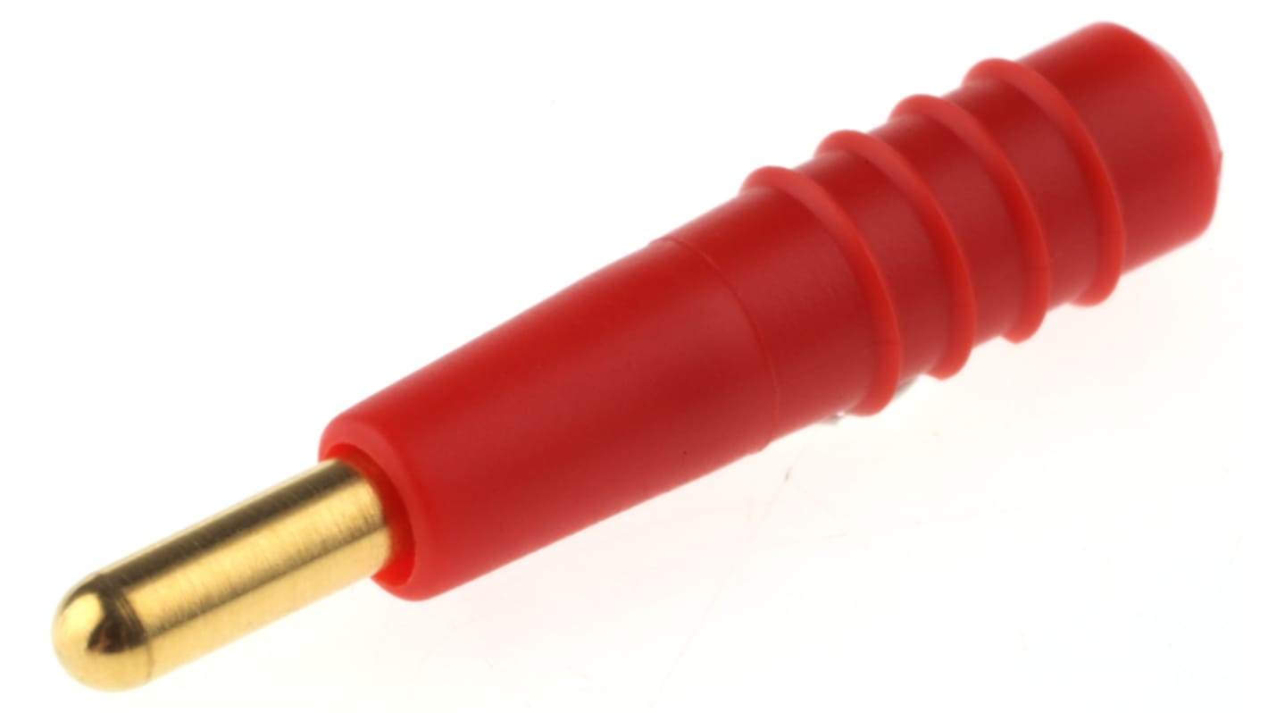 Stäubli 2mm Bananenstecker Rot, Kontakt vergoldet, 30 V, 60V dc / 10A, Lötanschluss