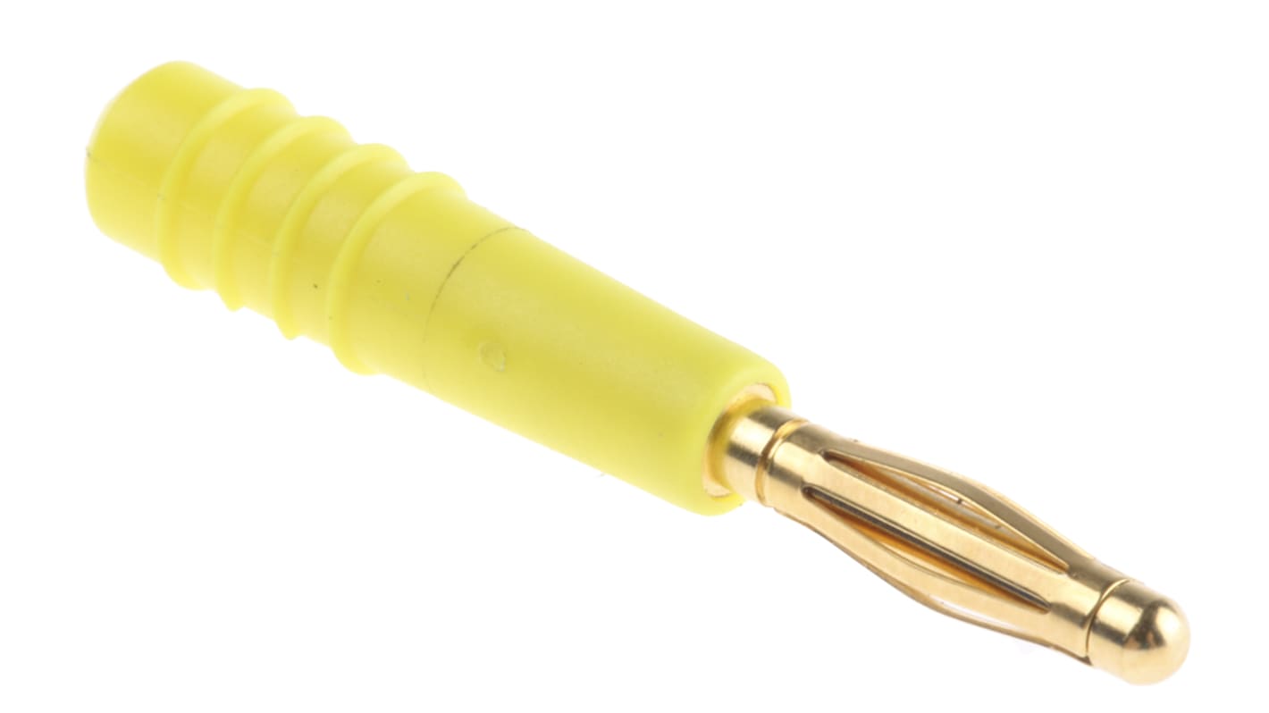 Staubli Yellow Male Banana Plug, 2mm Connector, Solder Termination, 10A, 30 V, 60V dc, Gold Plating