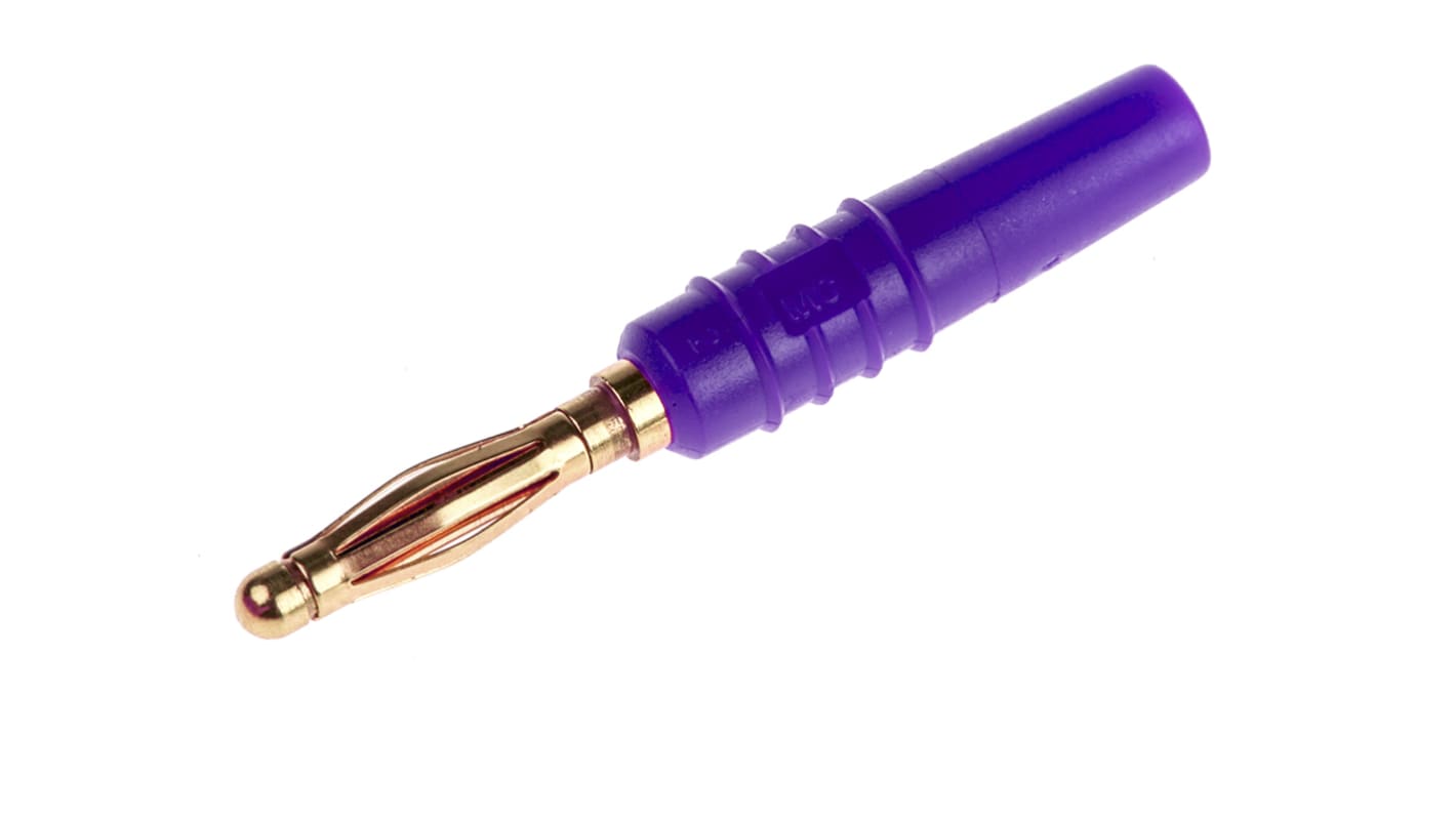 Staubli Violet Male Banana Plug, 2mm Connector, Solder Termination, 10A, 30 V, 60V dc, Gold Plating