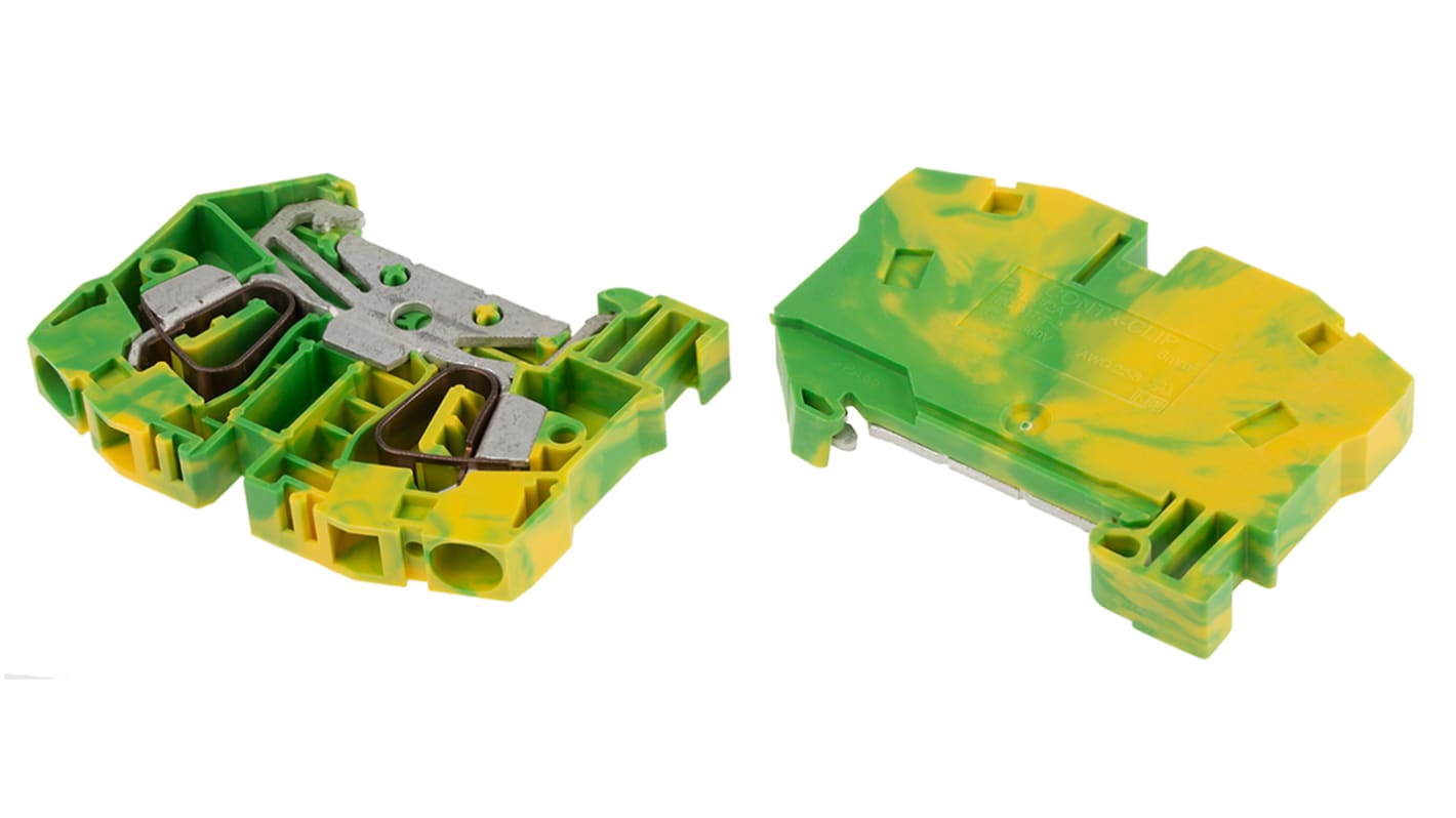 RS PRO Green/Yellow Earth Terminal Block, 6mm², SingleLevel, Spring