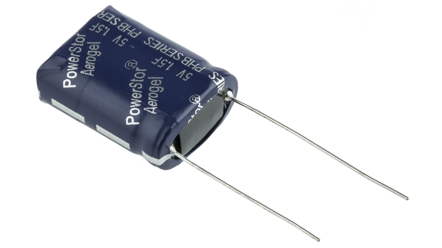 Supercondensador Eaton, 1.5F, -10 → +30%, 5V dc, Montaje en orificio pasante, 330mΩ