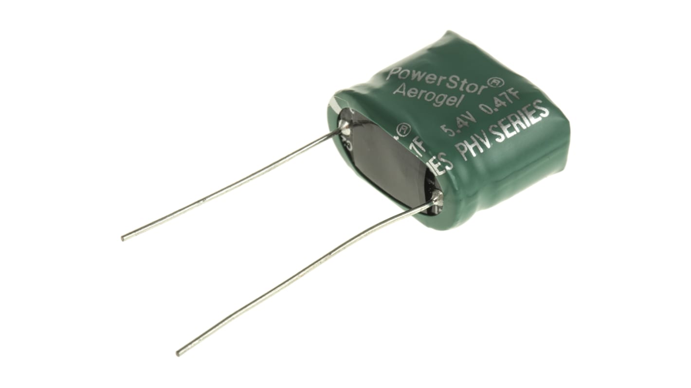 Eaton 0.47F Supercapacitor -10 → +30% Tolerance, 5.4V dc, Through Hole