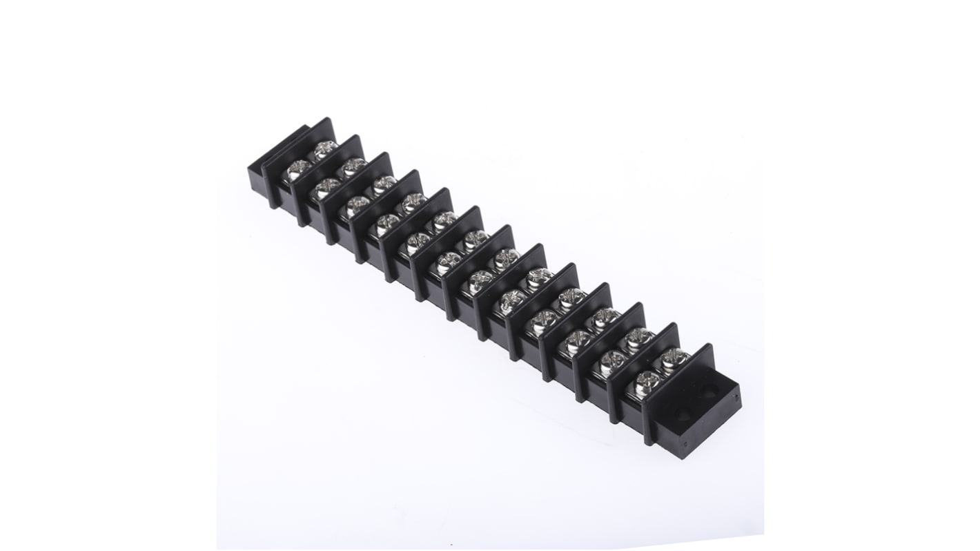 Clema RS PRO de 12 vías, para cable de 12 AWG, 20A, 750 V, Tornillo, de color Negro