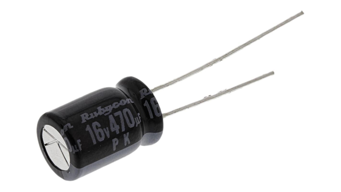 Rubycon 470μF Aluminium Electrolytic Capacitor 16V dc, Radial, Through Hole - 16PK470MEFC8X11.5