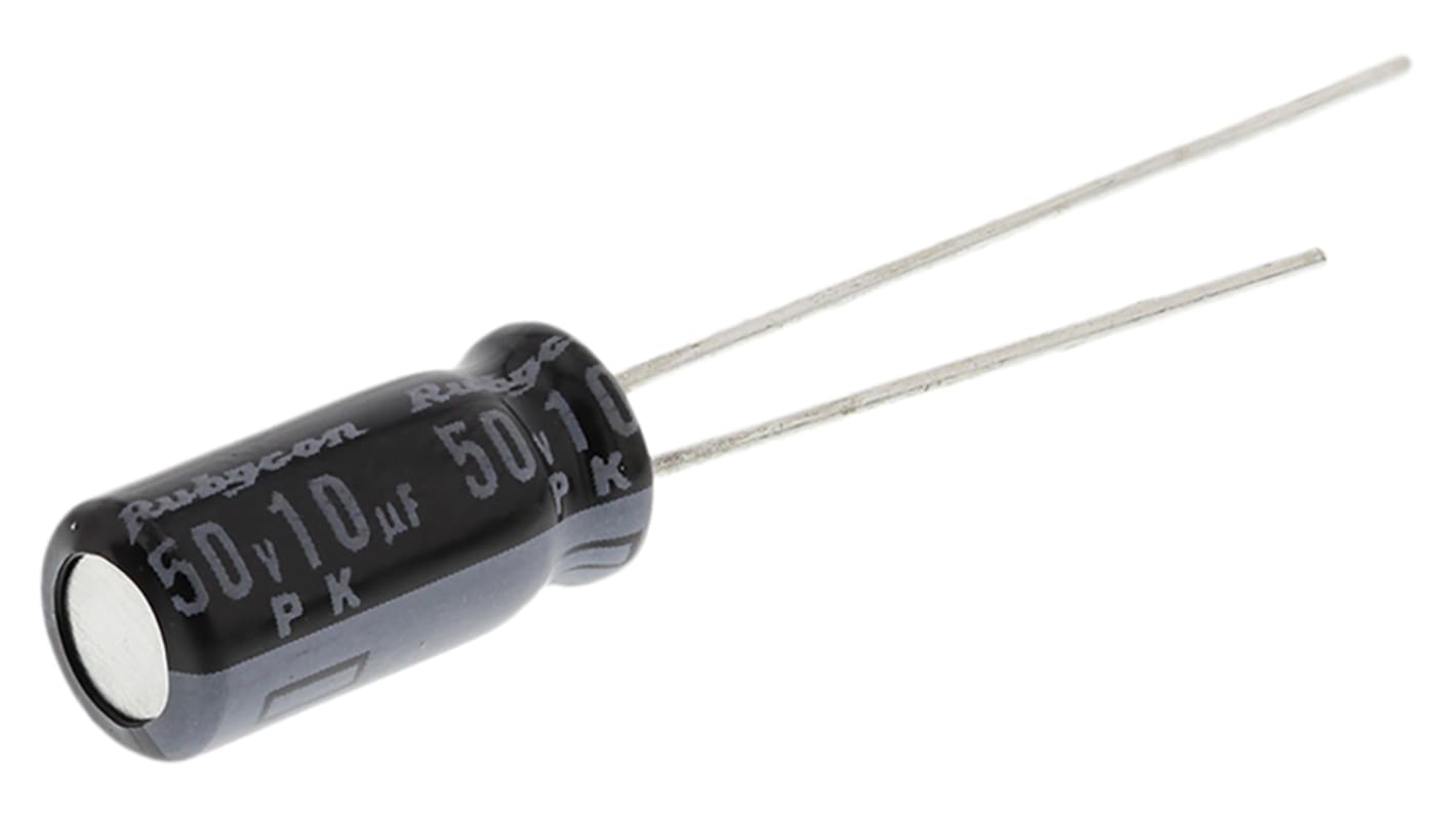 Rubycon PK, THT Aluminium-Elektrolyt Kondensator 10μF ±20% / 50V dc, Ø 5mm x 11mm, +85°C