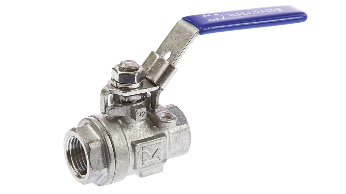 RS PRO Stainless Steel Full Bore, 2 Way, Ball Valve, BSPP 1/2in