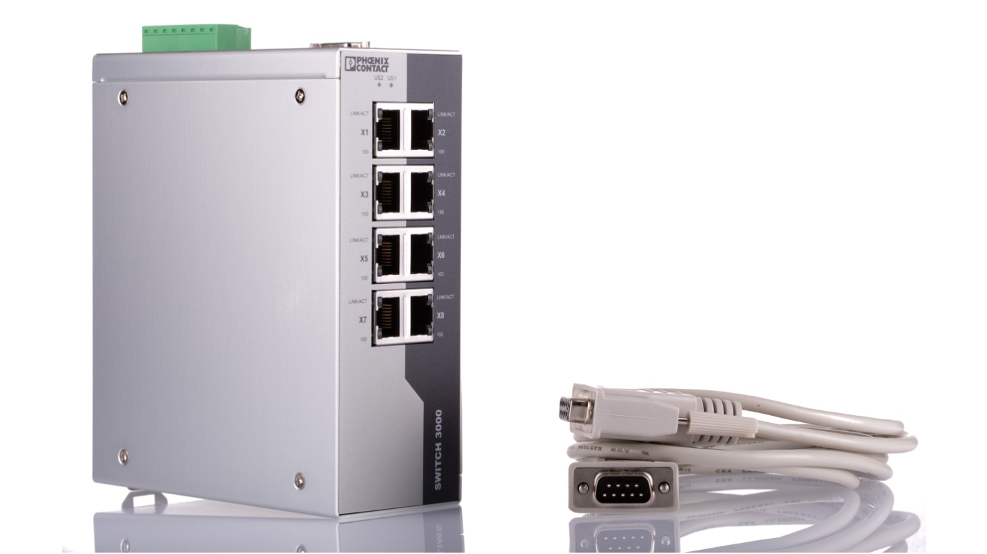 Phoenix Contact FL SWITCH 3008 Series DIN Rail Mount Ethernet Switch, 8 RJ45 Ports, 100Mbit/s Transmission, 24V dc