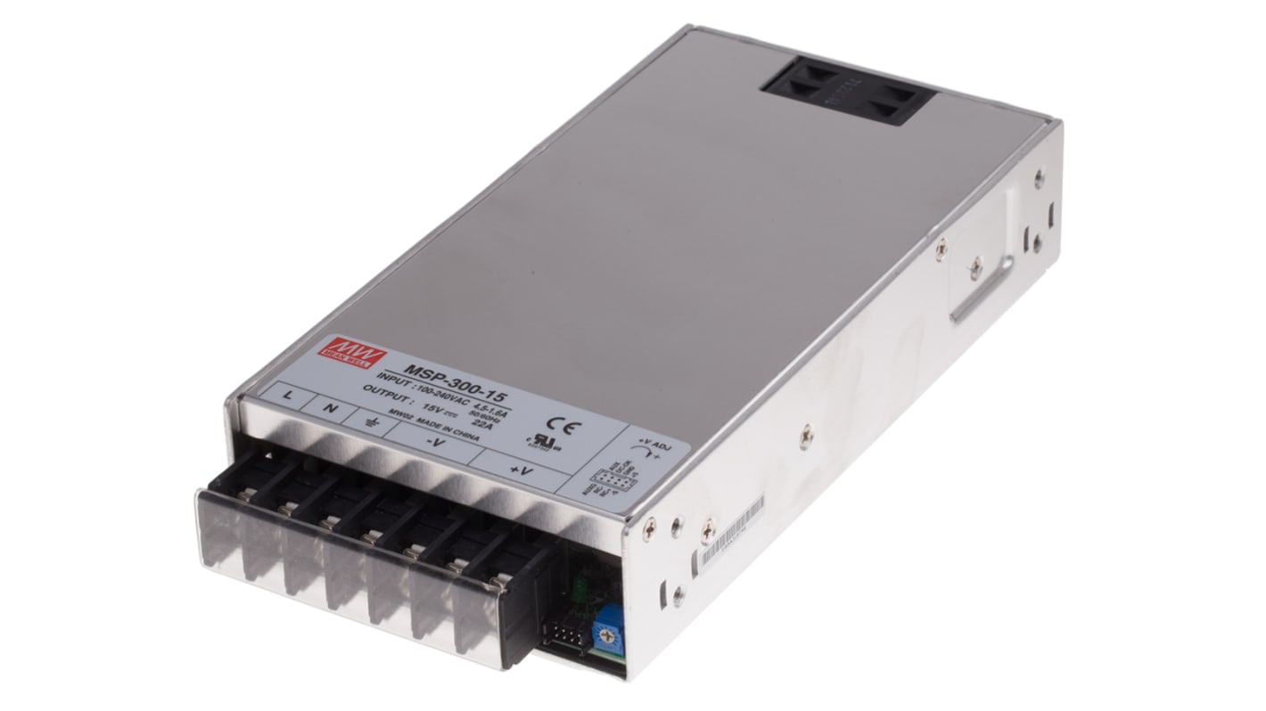 Alimentatore switching MEAN WELL MSP-300-15, 330W, ingresso 120 → 370 V dc, 85 → 264 V ac, uscita 15V cc,