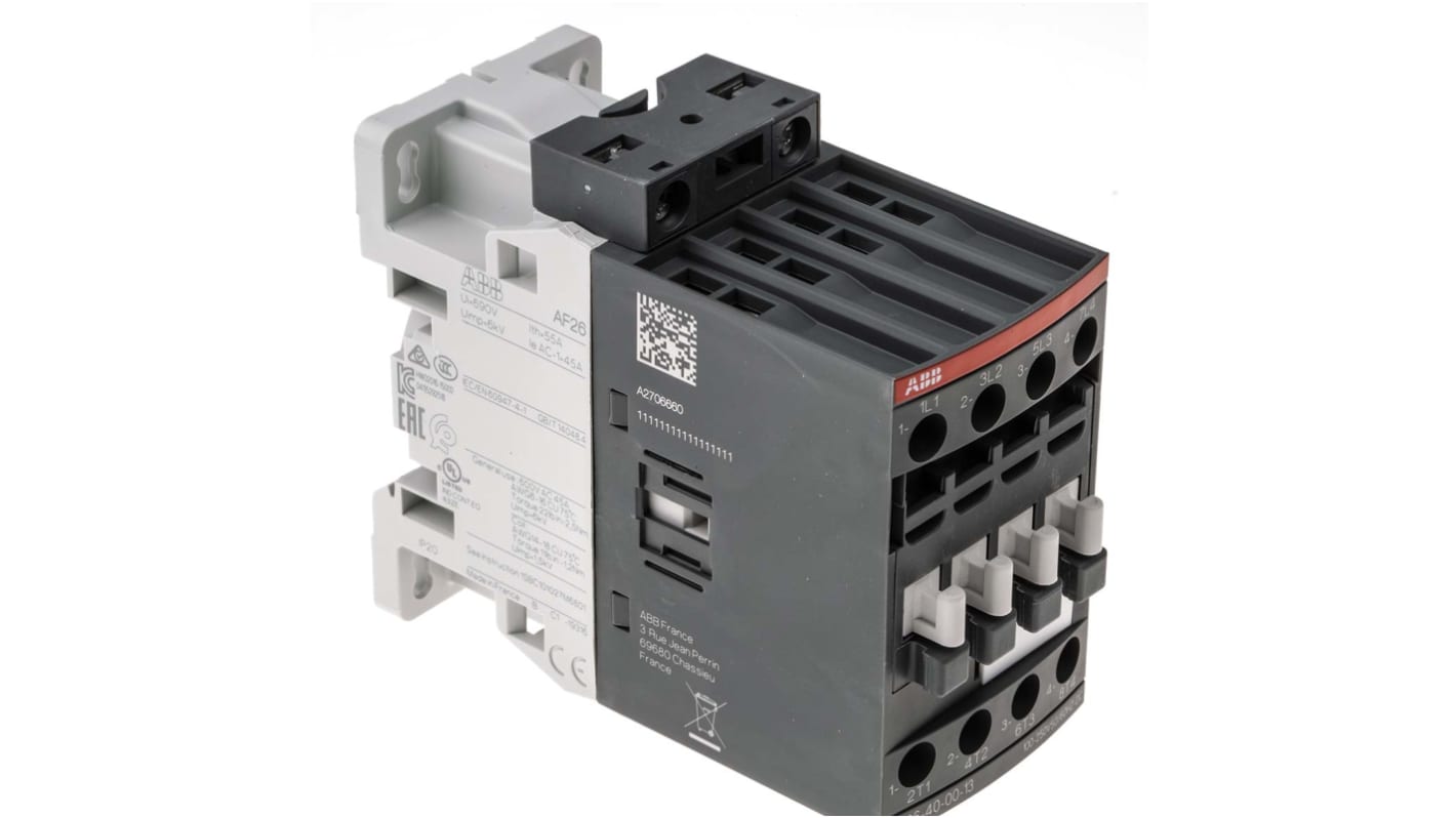 ABB AF26-40-00-13 AF Contactor, 230 V ac Coil, 4-Pole, 45 A, 11 kW, 4NO, 690 V ac