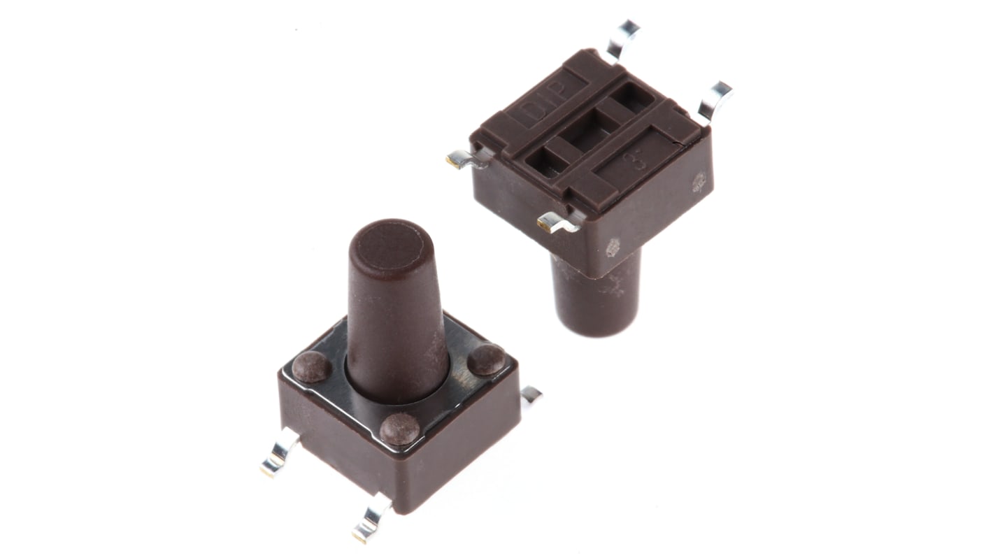 Brown Stem Tactile Switch, SPST 50 mA @ 12 V dc 9.5mm Surface Mount
