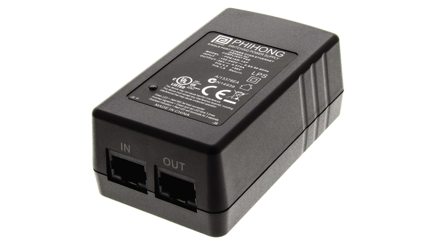 POE16R-1AF(RS) | Phihong Single Port POE Injector, 90 → 264V ac Input ...