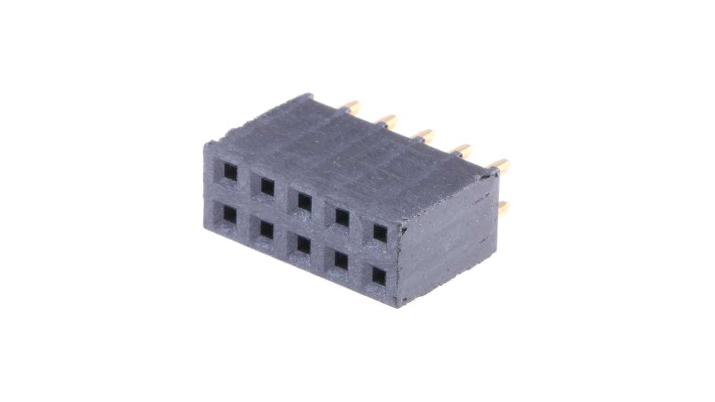 Samtec SSQ Series Straight Through Hole Mount PCB Socket, 10-Contact, 2-Row, 2.54mm Pitch, Solder Termination