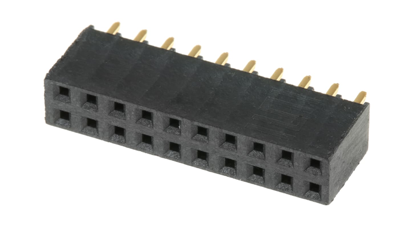 Samtec SSQ Series Straight Through Hole Mount PCB Socket, 20-Contact, 2-Row, 2.54mm Pitch, Solder Termination