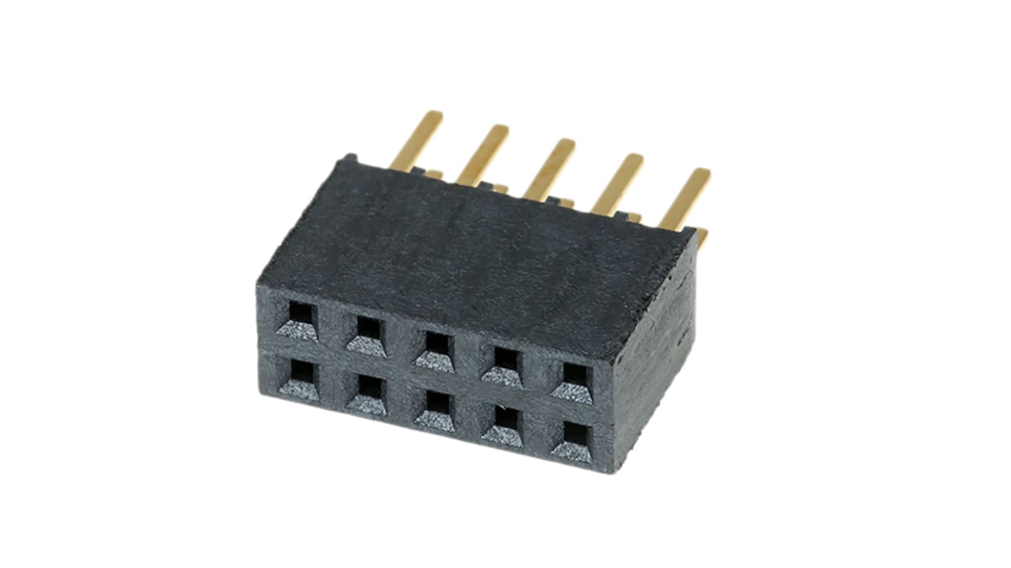 Samtec SSW Series Straight Through Hole Mount PCB Socket, 10-Contact, 2-Row, 2.54mm Pitch, Solder Termination