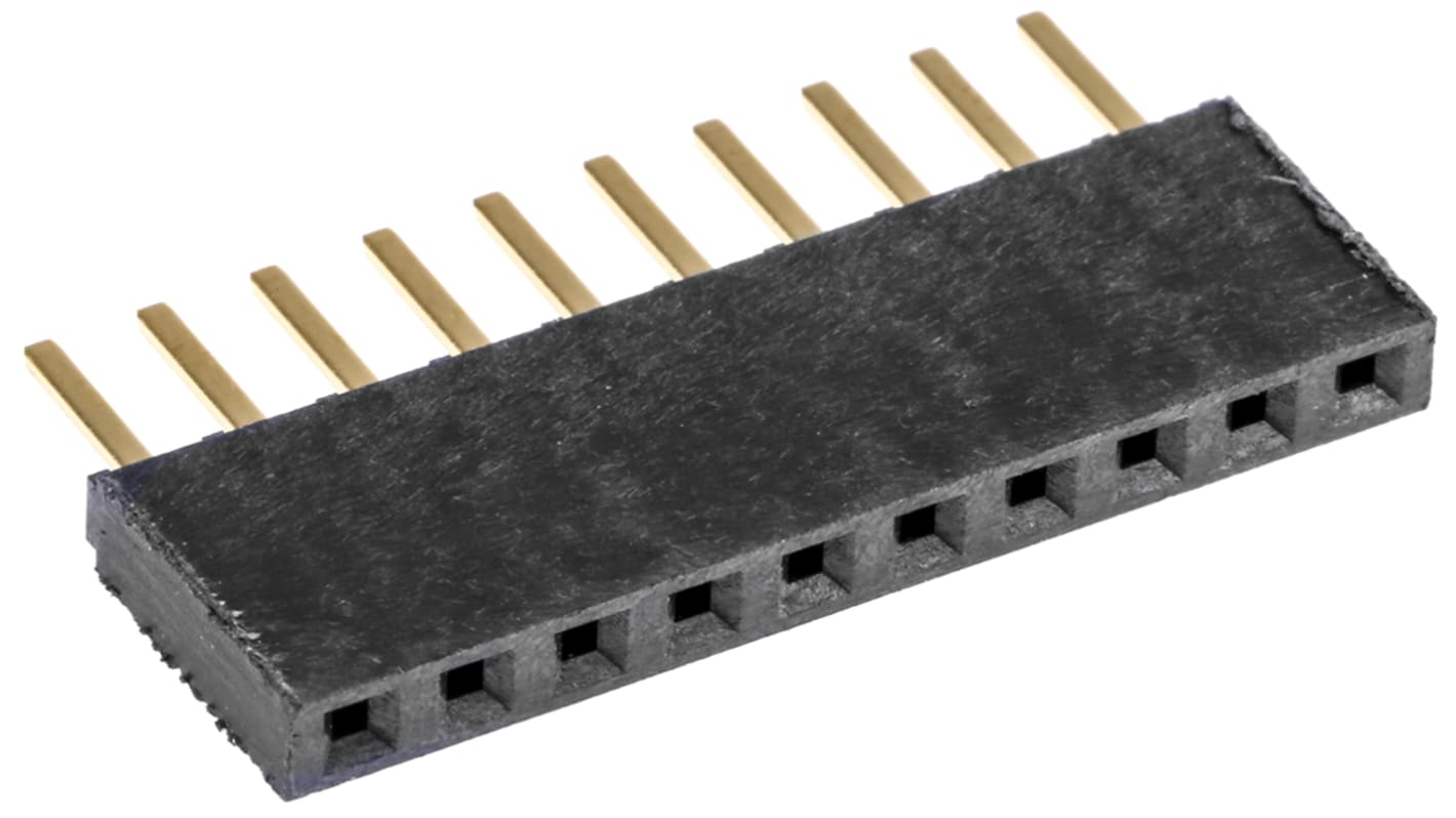 Samtec SSW Series Straight Through Hole Mount PCB Socket, 10-Contact, 1-Row, 2.54mm Pitch, Solder Termination